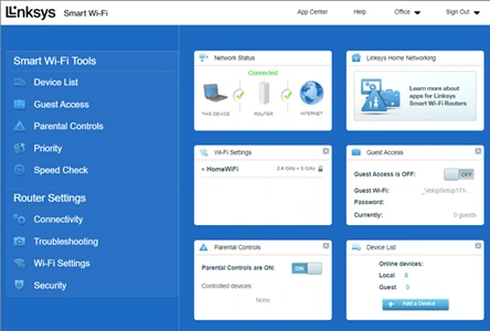 Linksys Velop dashboard